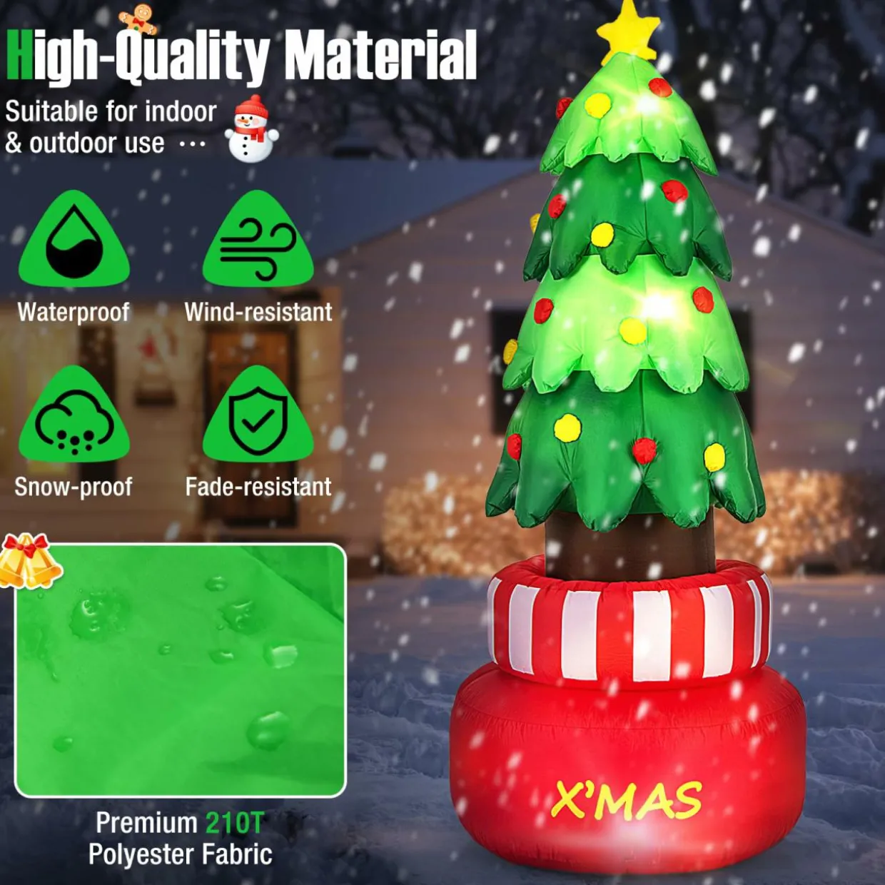 Tangkula 8 FT Christmas Inflatables, Blow-up Rotating Xmas Tree with Built-in LED Lights