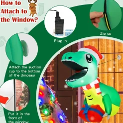 Tangkula 3.3 FT Christmas Inflatable Dinosaur Broke Out from Window