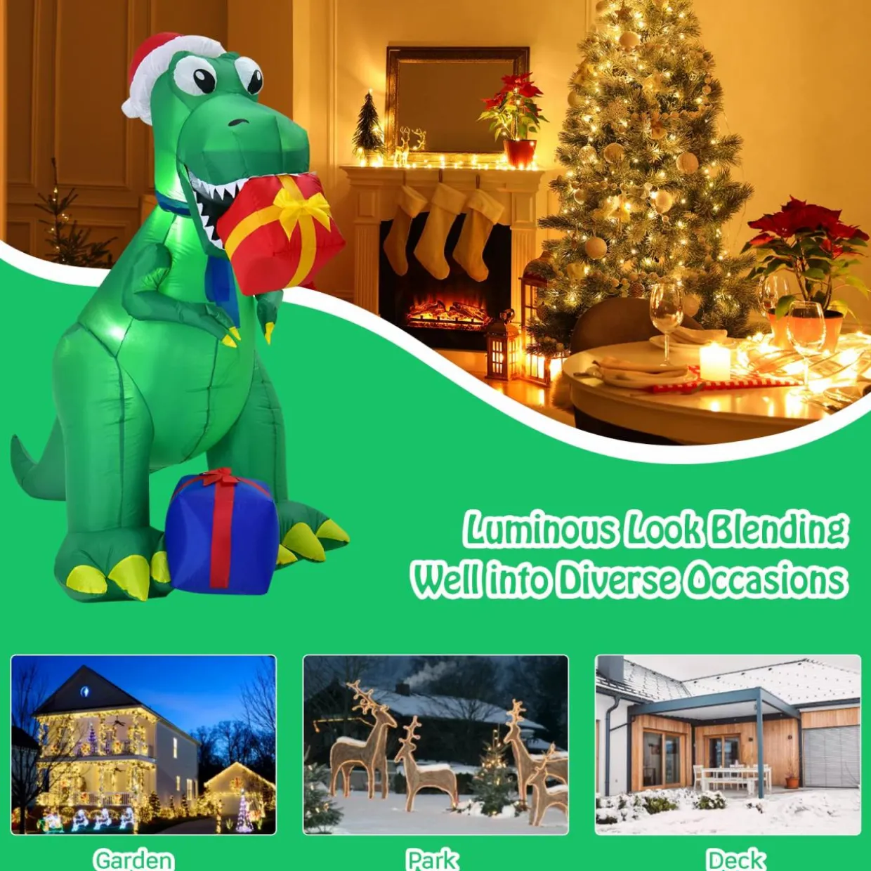 Tangkula 6 FT Christmas Inflatable Dinosaur, Indoor & Outdoor Christmas Decoration