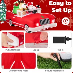 Tangkula 7.7 FT Christmas Inflatable Santa Claus & Reindeer Riding Car with Gift Bag