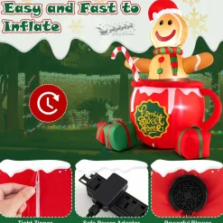 Tangkula 7 FT Christmas Inflatable Gingerbread Man in Hot Cocoa Mug