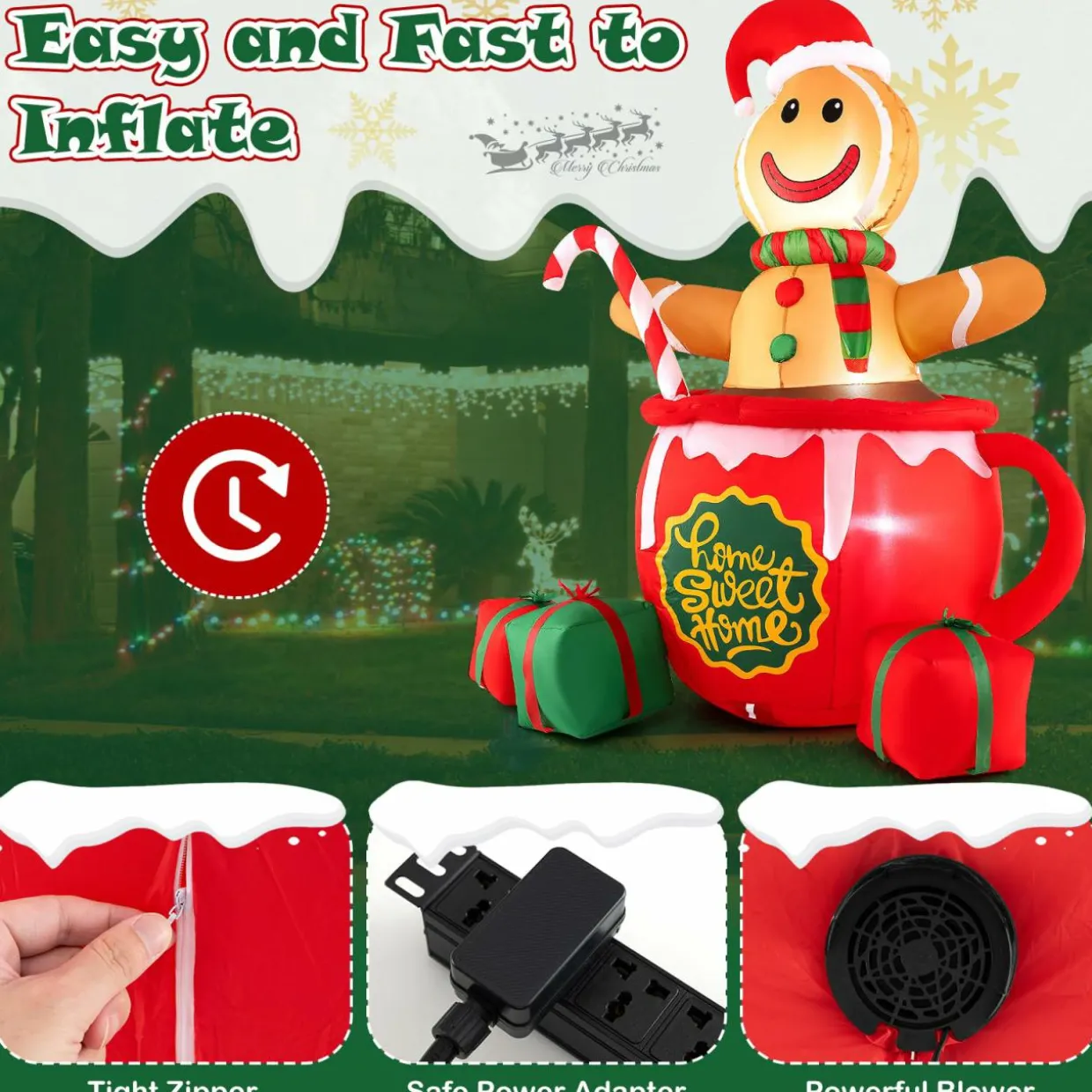 Tangkula 7 FT Christmas Inflatable Gingerbread Man in Hot Cocoa Mug