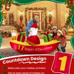 Tangkula 7 FT Christmas Inflatable Santa Claus Rowing Boat with Navigation Light