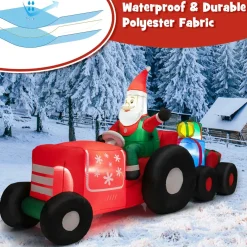 Tangkula 9 FT Christmas Inflatable Santa Claus on Truck with Gift Boxes, with Built-in LED Lights & Waterproof Fan