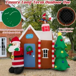 Tangkula 7 FT Christmas Inflatables Ginger House with Santa Claus & Christmas Tree