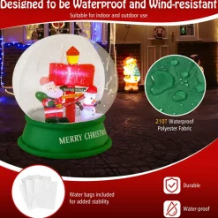 Tangkula 4.2 FT Christmas Inflatable Santa Snow Globe, Light Up Crystal Ball with Santa, Snowman & Road Sign