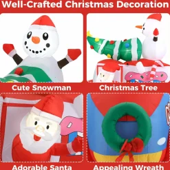 Tangkula 6 FT Christmas Inflatable Santa Claus Driving Car with Xmas Tree & Snowman