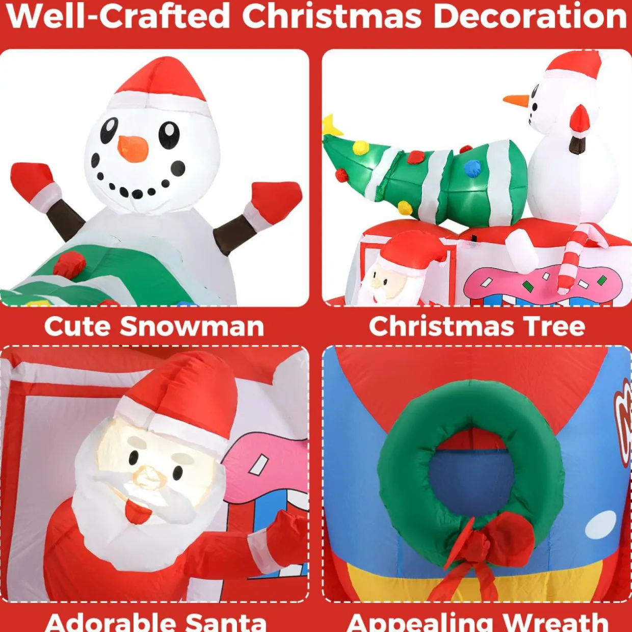 Tangkula 6 FT Christmas Inflatable Santa Claus Driving Car with Xmas Tree & Snowman