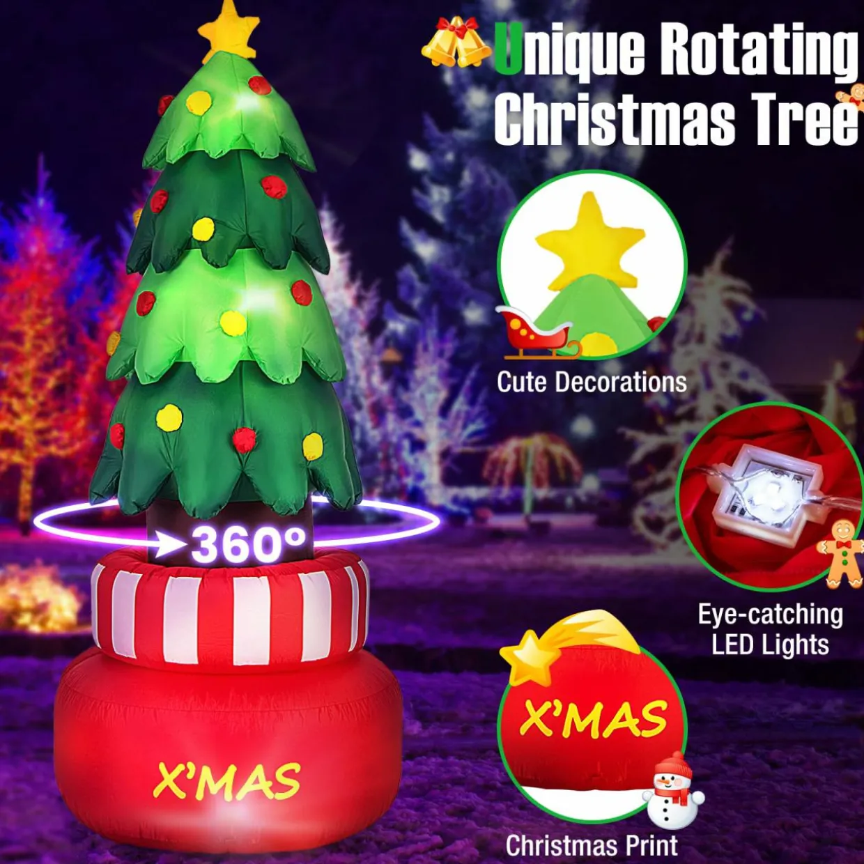 Tangkula 8 FT Christmas Inflatables, Blow-up Rotating Xmas Tree with Built-in LED Lights