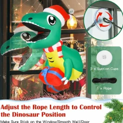 Tangkula 3.3 FT Christmas Inflatable Dinosaur Broke Out from Window