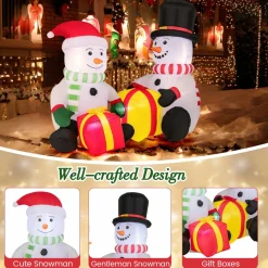 Tangkula 5 FT Christmas Inflatables, 2 Cute Blow-up Snowman with Gift Boxes