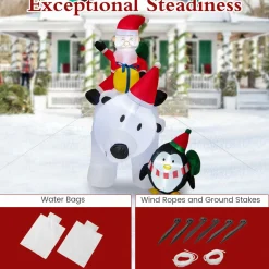Tangkula 7.5 FT Christmas Inflatable Polar Bear, Blow up Santa Claus Riding Bear with Penguin, Gift Bags & Gift Box