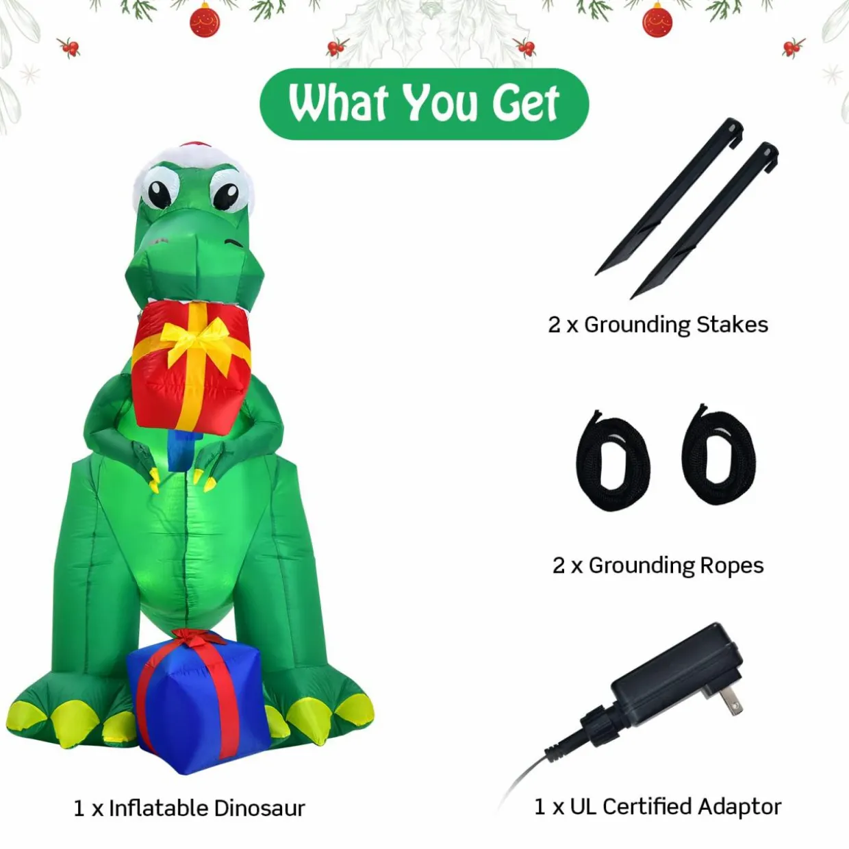 Tangkula 6 FT Christmas Inflatable Dinosaur, Indoor & Outdoor Christmas Decoration