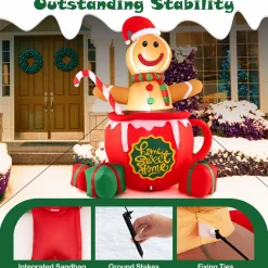 Tangkula 7 FT Christmas Inflatable Gingerbread Man in Hot Cocoa Mug