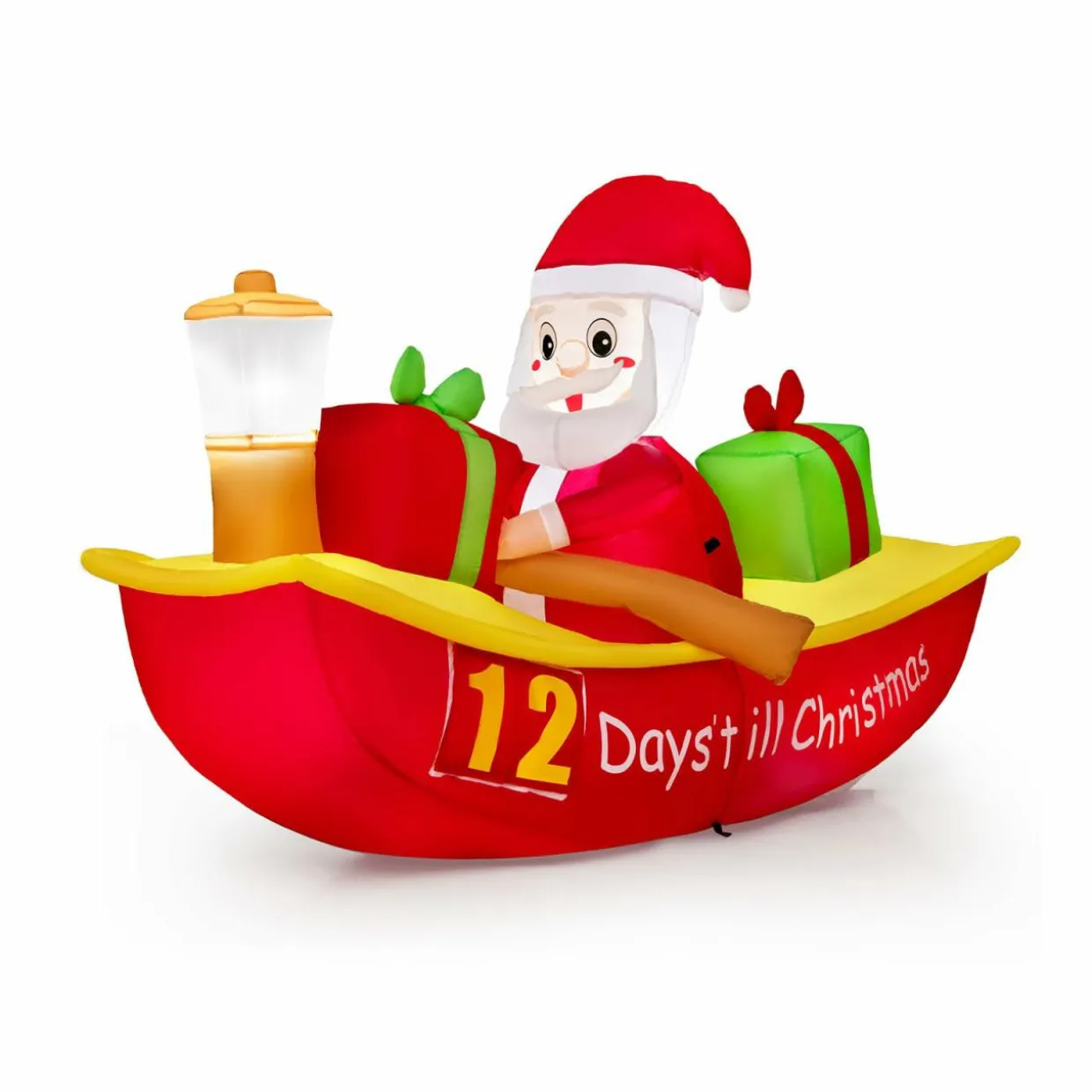 Tangkula 7 FT Christmas Inflatable Santa Claus Rowing Boat with Navigation Light