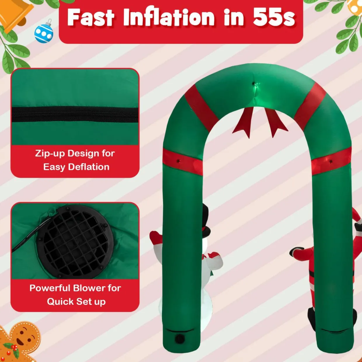 Tangkula 8 FT Christmas Inflatable Archway w/ Santa Claus & Snowman