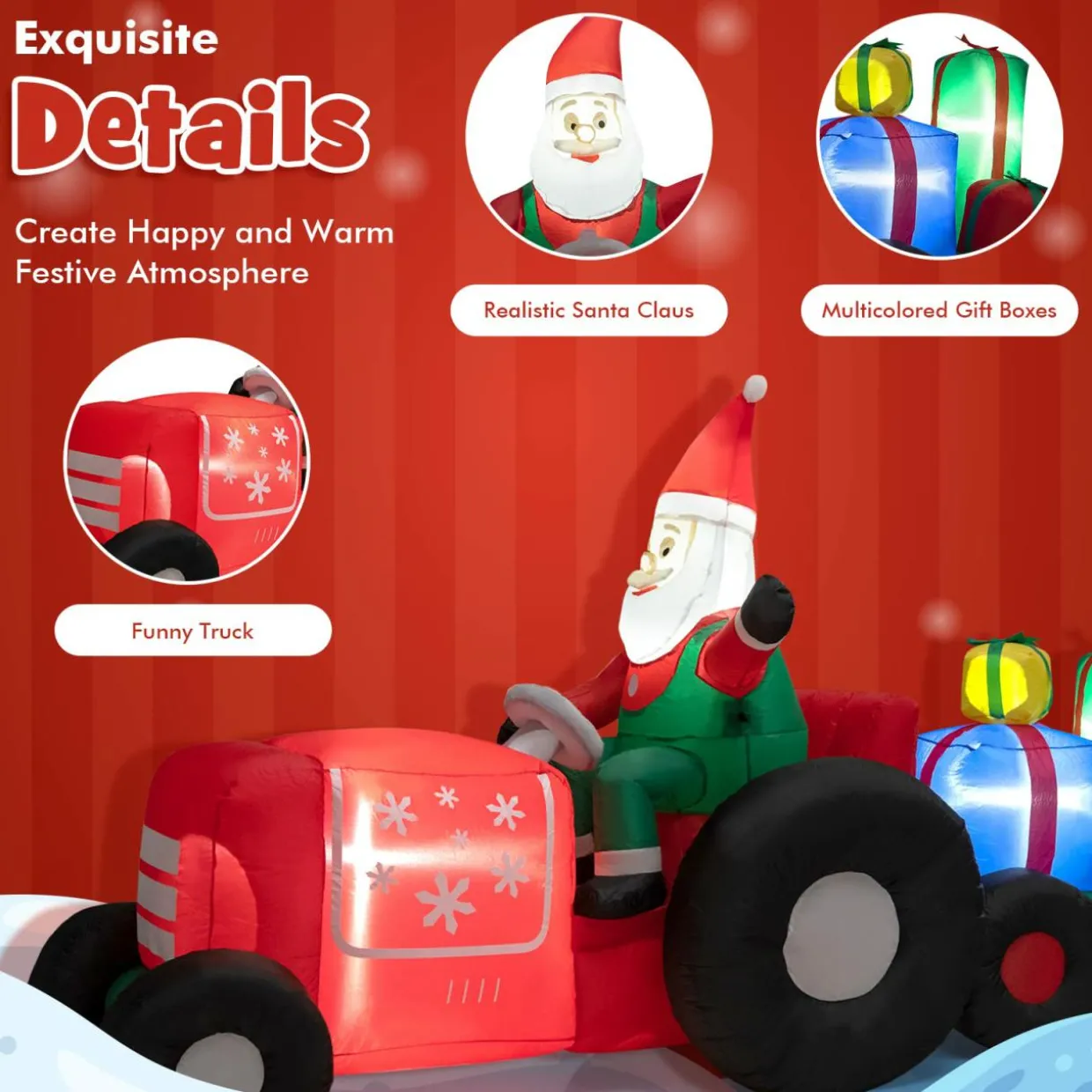 Tangkula 9 FT Christmas Inflatable Santa Claus on Truck with Gift Boxes, with Built-in LED Lights & Waterproof Fan