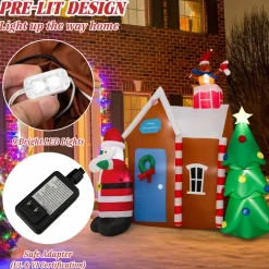 Tangkula 7 FT Christmas Inflatables Ginger House with Santa Claus & Christmas Tree