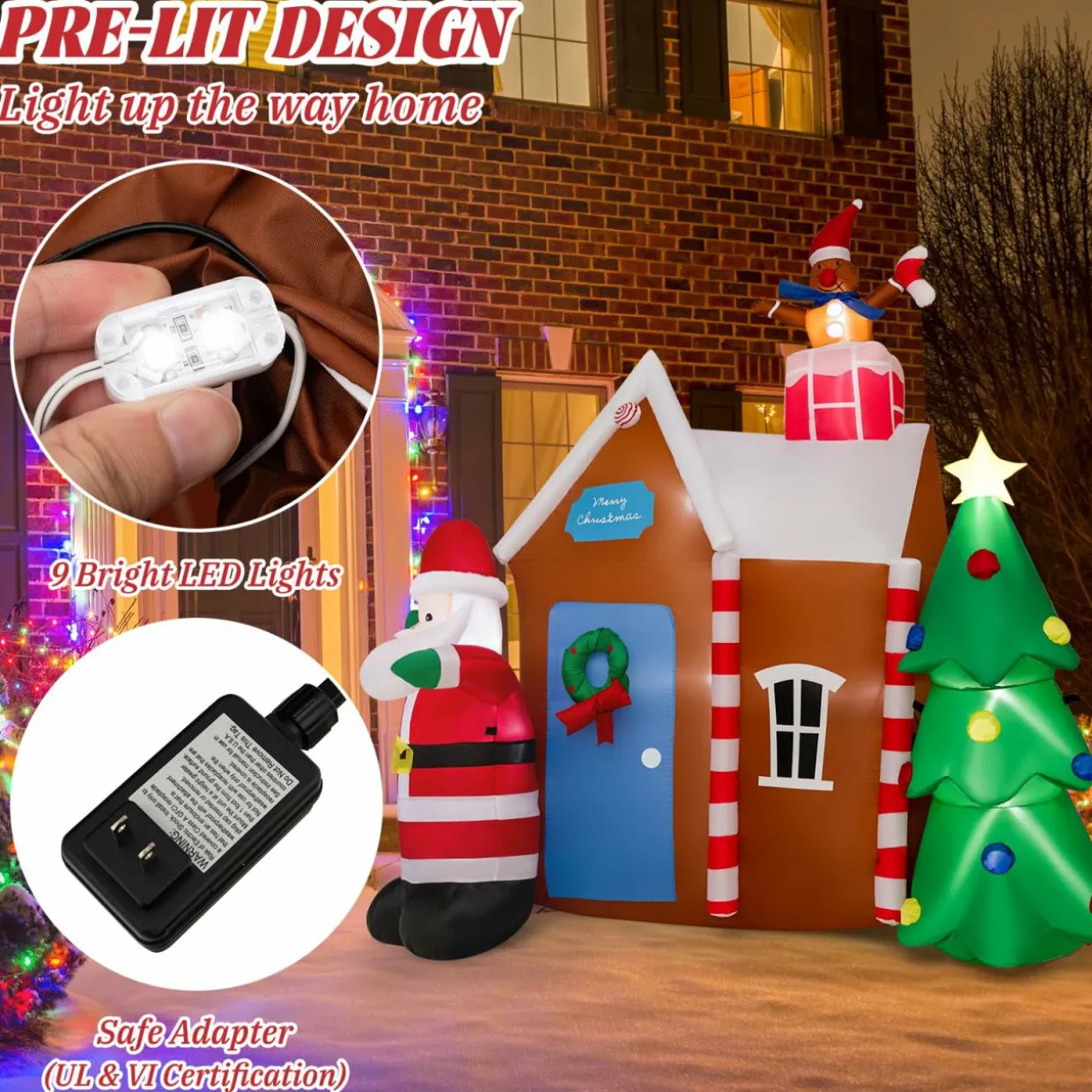 Tangkula 7 FT Christmas Inflatables Ginger House with Santa Claus & Christmas Tree