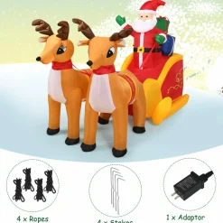 Tangkula 7.5 FT Christmas Inflatable Lighted Santa Claus on Sleigh with Reindeers & Gift Boxes