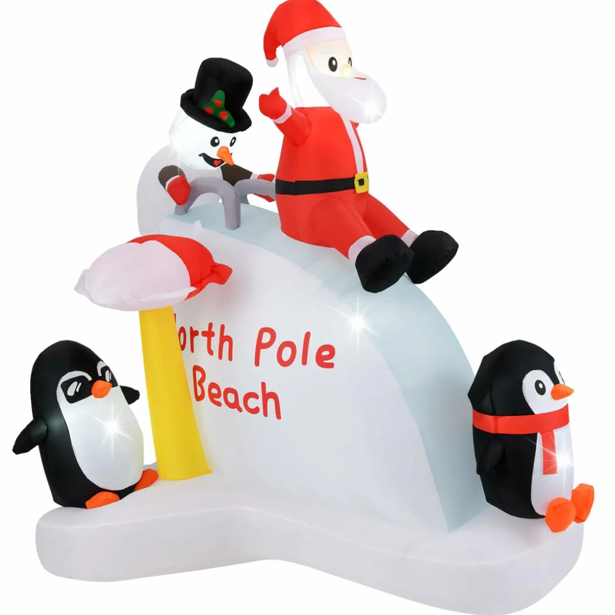Tangkula 6.4 FT Christmas Inflatable Penguins, Santa & Snowman on Slide