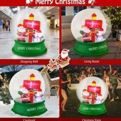 Tangkula 4.2 FT Christmas Inflatable Santa Snow Globe, Light Up Crystal Ball with Santa, Snowman & Road Sign