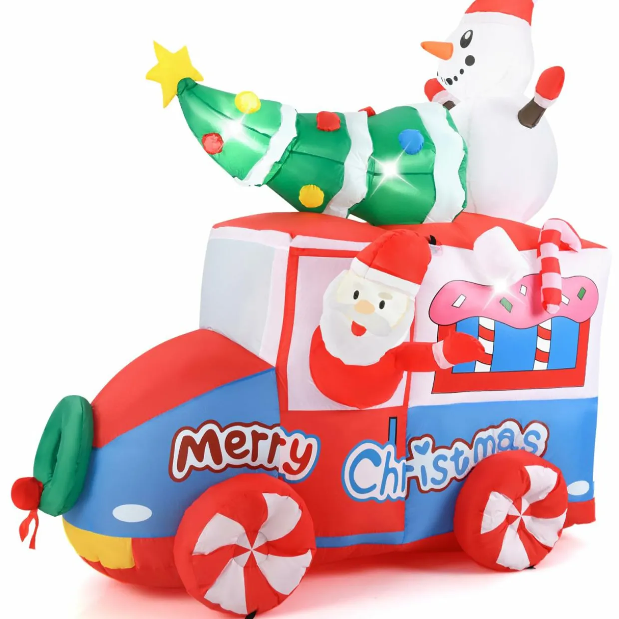Tangkula 6 FT Christmas Inflatable Santa Claus Driving Car with Xmas Tree & Snowman