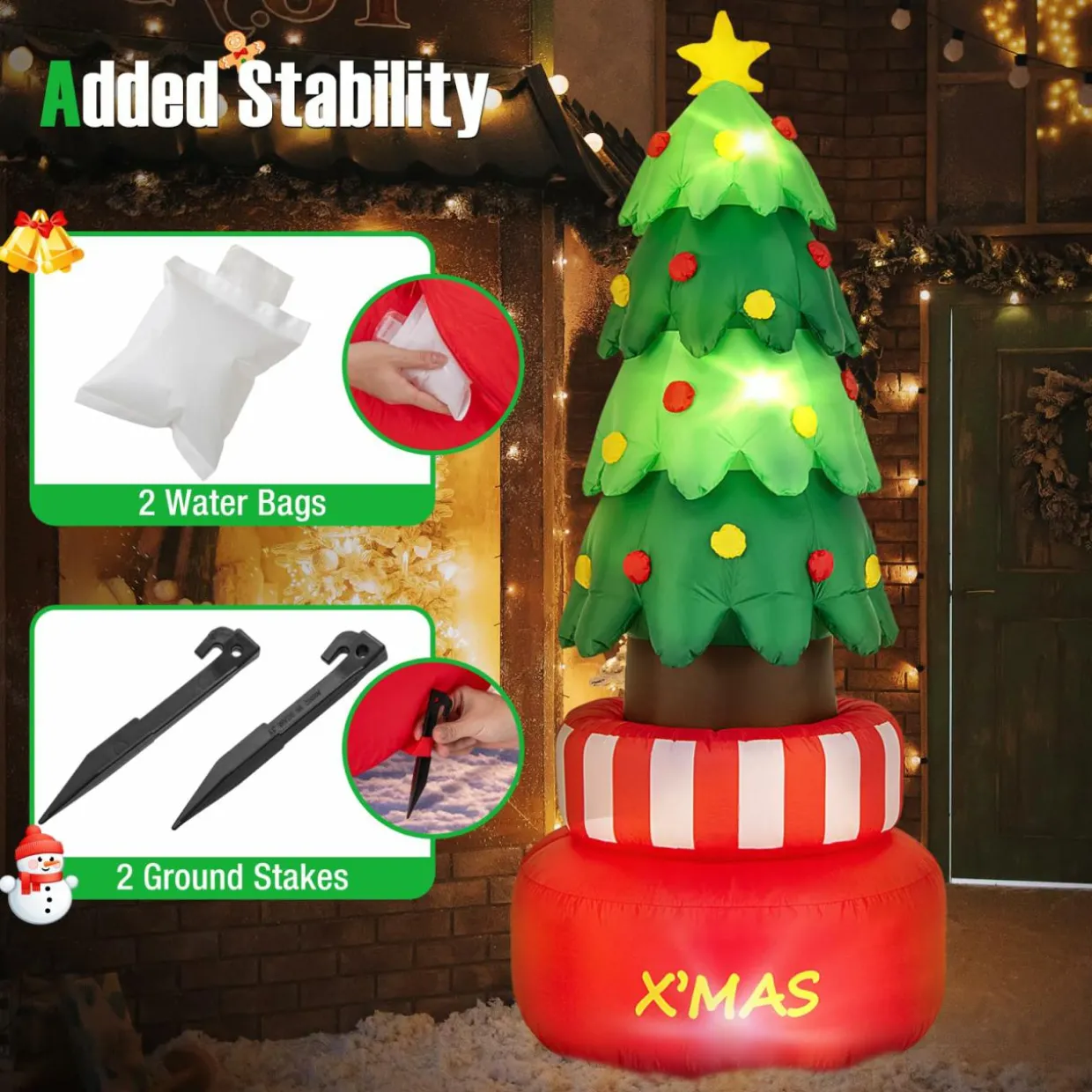 Tangkula 8 FT Christmas Inflatables, Blow-up Rotating Xmas Tree with Built-in LED Lights