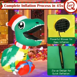 Tangkula 3.3 FT Christmas Inflatable Dinosaur Broke Out from Window