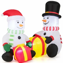 Tangkula 5 FT Christmas Inflatables, 2 Cute Blow-up Snowman with Gift Boxes