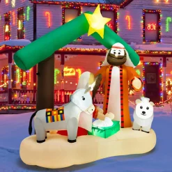 Tangkula 6.7 FT Christmas Inflatable Nativity Scene with LED Lights & Built-in Air Blower
