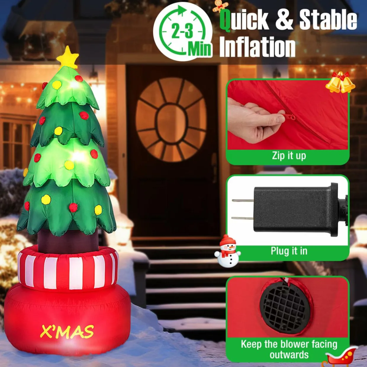 Tangkula 8 FT Christmas Inflatables, Blow-up Rotating Xmas Tree with Built-in LED Lights