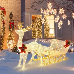 Tangkula 6 FT Christmas Lighted Outdoor Yard Decoration W/ 215 LED Lights & 4 Ground Stakes