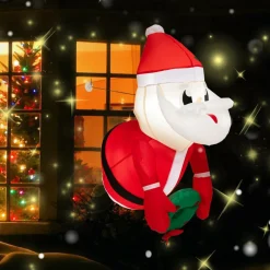 Tangkula 3.5 FT Christmas Lighted Inflatable Santa Claus Broke Out from Window