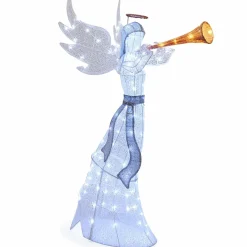 Tangkula 5 FT Christmas Lighted Angel with Trumpet, Outdoor Xmas Pre-Lit Angel with Halo