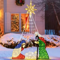 Tangkula 6 FT Christmas Lighted Nativity Scene Set, Pre-Lit Xmas Scene with 240 LED Lights