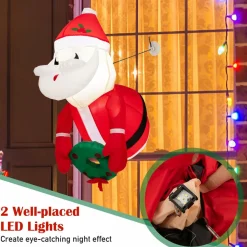 Tangkula 3.5 FT Christmas Lighted Inflatable Santa Claus Broke Out from Window