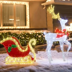 Tangkula 5.4 FT Christmas Lighted Reindeer & Santa