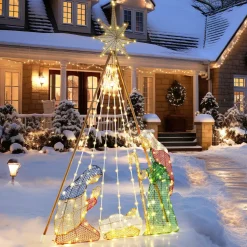 Tangkula 6 FT Christmas Lighted Nativity Scene Set, Indoor/Outdoor Pre-Lit Xmas Scene with 240 Warm White LED Lights