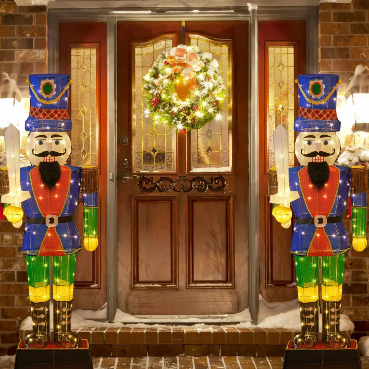 Tangkula 6 FT Christmas Lighted Nutcracker with Sword, 3D Christmas Lighted Soldier with 110 LED Lights