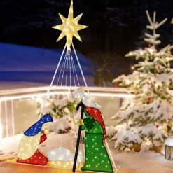 Tangkula 6 FT Christmas Lighted Nativity Scene Set, Pre-Lit Xmas Scene with 240 LED Lights