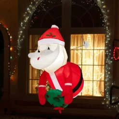 Tangkula 3.5 FT Christmas Lighted Inflatable Santa Claus Broke Out from Window