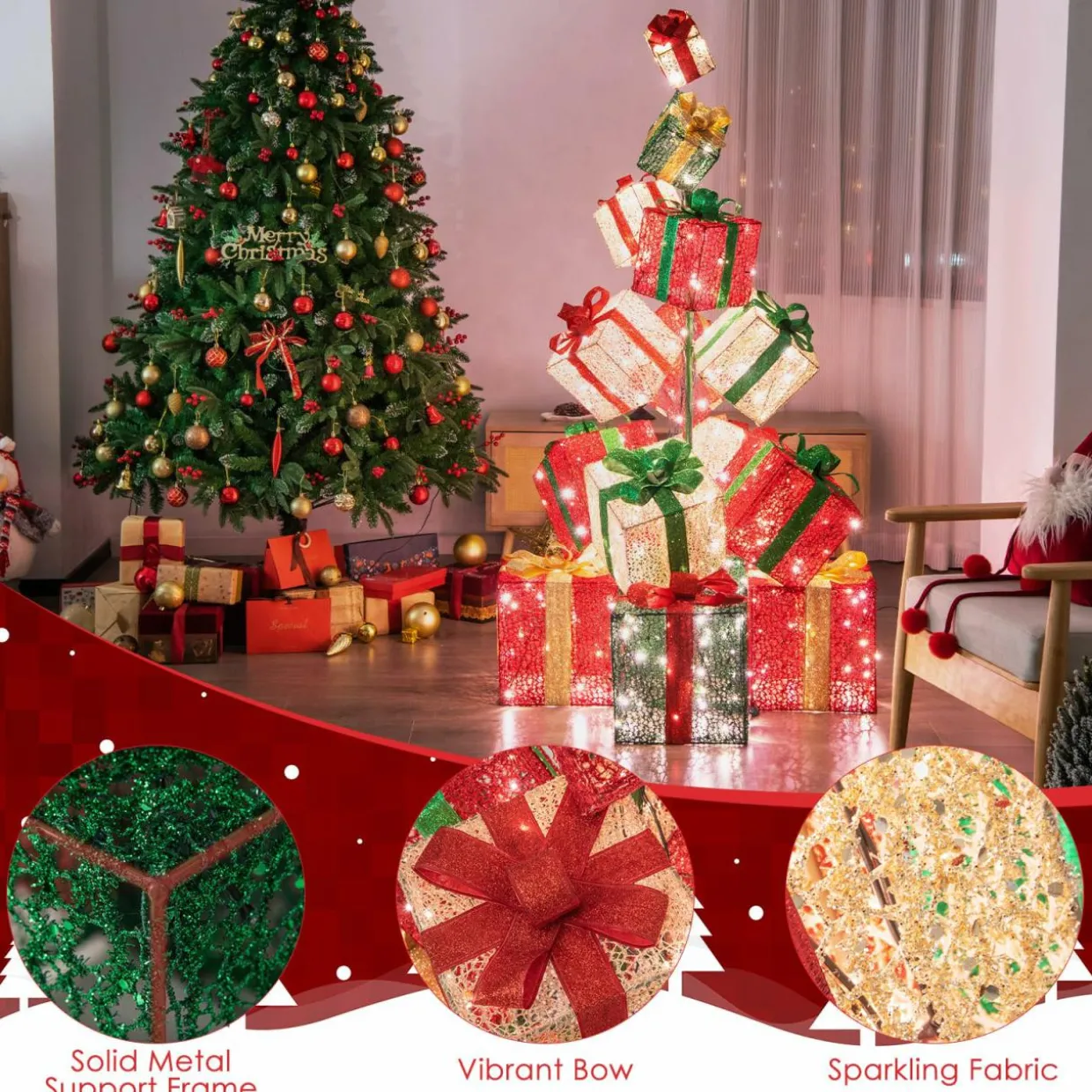 Tangkula 5.6 FT Christmas Lighted Gift Box Tower