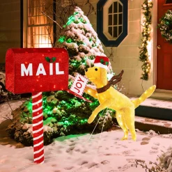 Tangkula 5.5 FT Christmas Lighted Mailbox & Dog, Xmas Decoration with 120 Warm White LED Lights