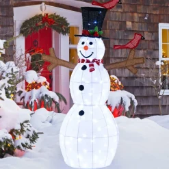 Tangkula 4.8 FT Christmas Lighted Snowman with Red Birds, Indoor/Outdoor Pre-Lit Xmas Snowman with 120 LED Lights
