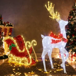 Tangkula 5.4 FT Christmas Lighted Reindeer & Santa