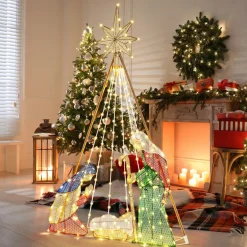 Tangkula 6 FT Christmas Lighted Nativity Scene Set, Indoor/Outdoor Pre-Lit Xmas Scene with 240 Warm White LED Lights