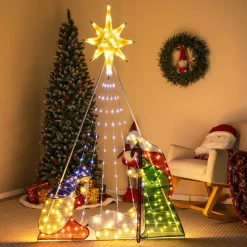 Tangkula 6 FT Christmas Lighted Nativity Scene Set, Pre-Lit Xmas Scene with 240 LED Lights