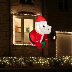 Tangkula 3.5 FT Christmas Lighted Inflatable Santa Claus Broke Out from Window