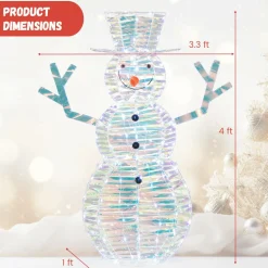 Tangkula 4 FT Christmas Lighted Iridescent Snowman, Pre-Lit Christmas Decoration with 100 White LED Lights